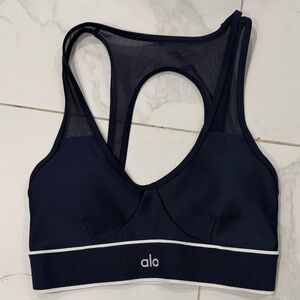 ALO Yoga Navy Sports Bra with White Trim